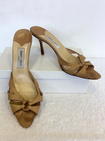 JIMMY CHOO BEIGE LEATHER HEELED MULES SIZE 7.5/41