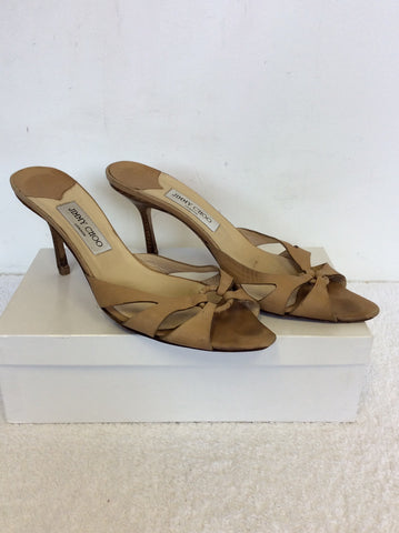 JIMMY CHOO BEIGE LEATHER HEELED MULES SIZE 7.5/41