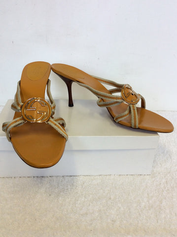BRAND NEW GUCCI ORANGE LEATHER HEELED MULE SANDALS SIZE 7.5/41