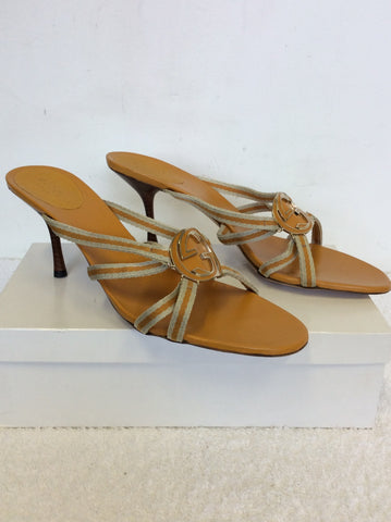 BRAND NEW GUCCI ORANGE LEATHER HEELED MULE SANDALS SIZE 7.5/41
