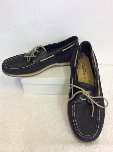 ROCKPORT DARK BLUE LEATHER MOCCASIN SHOES SIZE 11.5/46.5