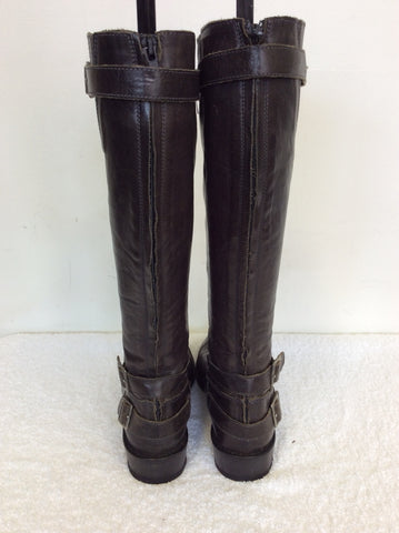 JIGSAW DARK BROWN ALL LEATHER BUCKLE TRIM BOOTS SIZE 5/38