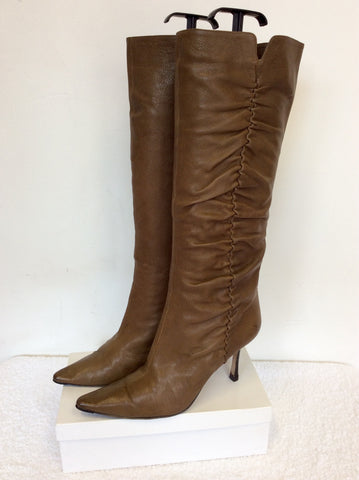 JIMMY CHOO BROWN LEATHER KNEE LENGTH BOOTS SIZE 7.5/41