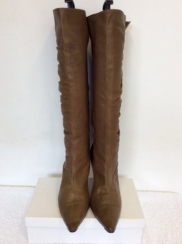 JIMMY CHOO BROWN LEATHER KNEE LENGTH BOOTS SIZE 7.5/41