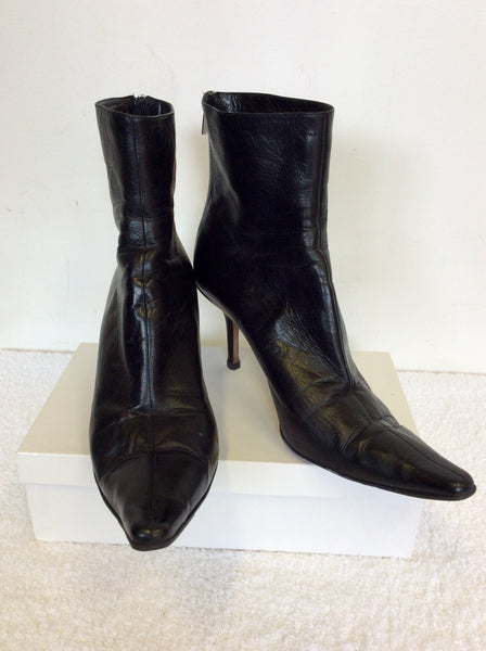 JIMMY CHOO BLACK LEATHER ANKLE BOOTS SIZE 7.5/41.5