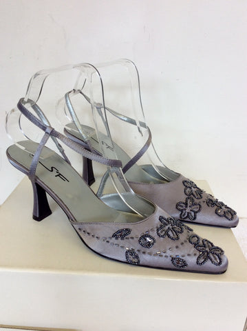 BRAND NEW SF SILVER SATIN BEADED SPECIAL OCCASION HEELS SIZE 5/38