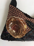 JAMIN PUECH BLACK LEATHER & BROWN FABRIC SEQUINNED SHOULDER BAG
