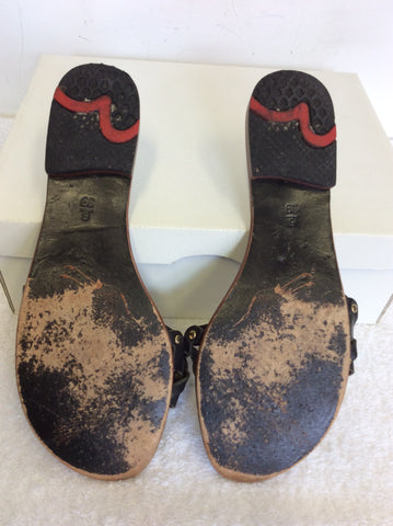 EVISU DONNA BLACK LEATHER STUDDED SLIP ON MULES SIZE 6/39