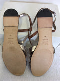 BRAND NEW BODEN BROWN & SILVER LEATHER STRAPPY FLAT SANDALS SIZE 7.5/41