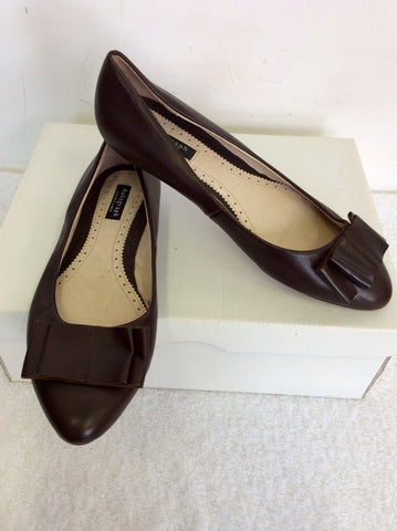BRAND NEW MARKS & SPENCER DARK BROWN LEATHER BOW TRIM FLATS SIZE 3/36