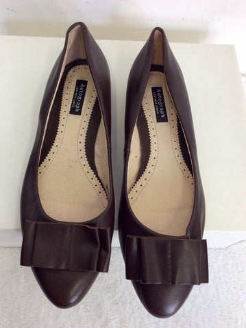 BRAND NEW MARKS & SPENCER DARK BROWN LEATHER BOW TRIM FLATS SIZE 3/36