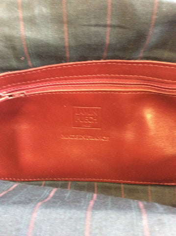 JAMIN  PUECH DARK RED LEATHER & PINK FLOWER SHOULDER / HAND BAG