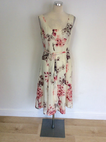 LAURA ASHLEY WHITE,PINK & GREY FLORAL PRINT DRESS SIZE 10