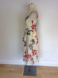 LAURA ASHLEY WHITE,PINK & GREY FLORAL PRINT DRESS SIZE 10