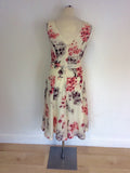 LAURA ASHLEY WHITE,PINK & GREY FLORAL PRINT DRESS SIZE 10