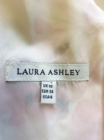 LAURA ASHLEY WHITE,PINK & GREY FLORAL PRINT DRESS SIZE 10