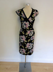 KAREN MILLEN BLACK & PINK FLORAL PRINT PENCIL DRESS SIZE 10