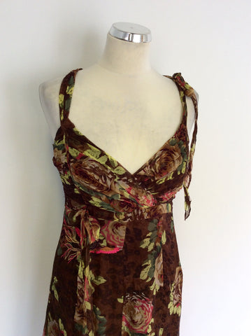 KAREN MILLEN BROWN SILK FLORAL DRESS SIZE 10