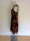 KAREN MILLEN BROWN SILK FLORAL DRESS SIZE 10