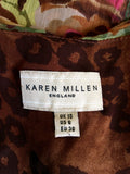 KAREN MILLEN BROWN SILK FLORAL DRESS SIZE 10