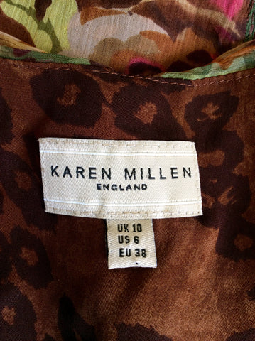 KAREN MILLEN BROWN SILK FLORAL DRESS SIZE 10