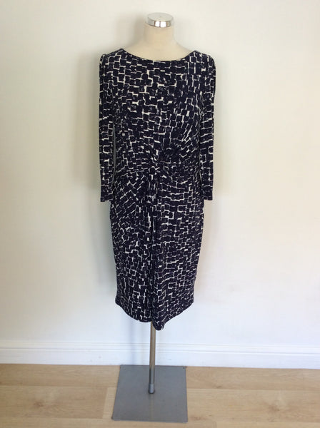LAURA ASHLEY DARK BLUE & WHITE PRINT DRESS SIZE 14