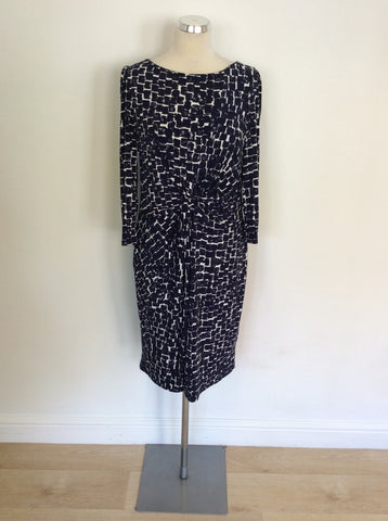 LAURA ASHLEY DARK BLUE & WHITE PRINT DRESS SIZE 14