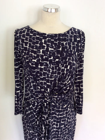 LAURA ASHLEY DARK BLUE & WHITE PRINT DRESS SIZE 14