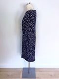 LAURA ASHLEY DARK BLUE & WHITE PRINT DRESS SIZE 14