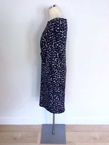 LAURA ASHLEY DARK BLUE & WHITE PRINT DRESS SIZE 14