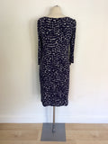 LAURA ASHLEY DARK BLUE & WHITE PRINT DRESS SIZE 14