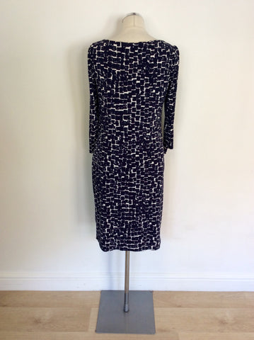 LAURA ASHLEY DARK BLUE & WHITE PRINT DRESS SIZE 14
