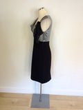 COAST SILVER GREY SILK TOP & BLACK SKIRT DRESS SIZE 10