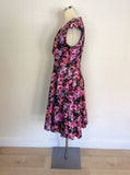 ARIELLA BLACK & PINK FLORAL PRINT COTTON DRESS SIZE 14