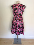 ARIELLA BLACK & PINK FLORAL PRINT COTTON DRESS SIZE 14