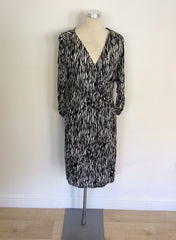 GHOST BLACK & WHITE PRINT WRAP DRESS SIZE 16