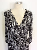 GHOST BLACK & WHITE PRINT WRAP DRESS SIZE 16