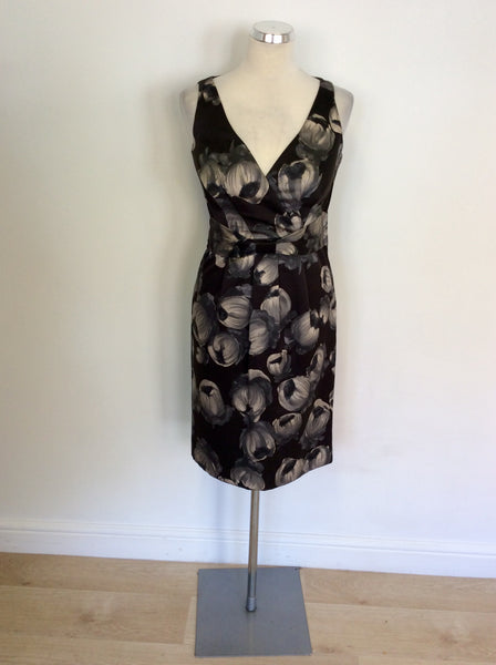 HOBBS BLACK & GREY FLORAL PRINT PENCIL DRESS SIZE 8