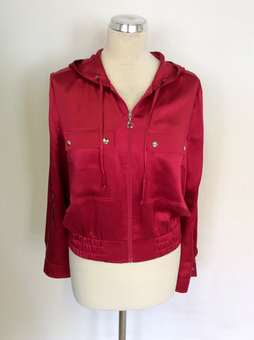 BETTY BARCLAY RED SILK HOODED ZIP UP JACKET SIZE 12