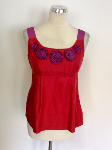 BODEN RED & PINK SILK SLEEVELESS TOP SIZE 10
