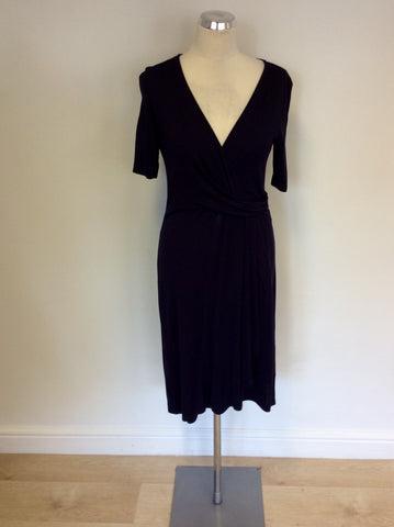 JAEGER DARK BLUE SHORT SLEEVE WRAP DRESS SIZE 10