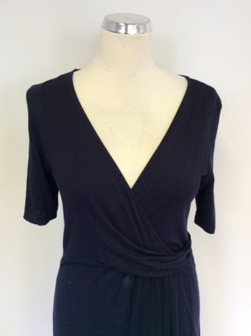 JAEGER DARK BLUE SHORT SLEEVE WRAP DRESS SIZE 10