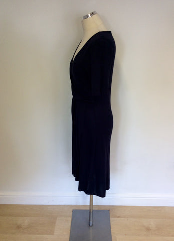 JAEGER DARK BLUE SHORT SLEEVE WRAP DRESS SIZE 10