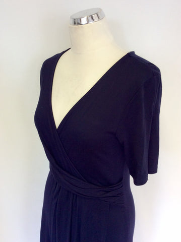 JAEGER DARK BLUE SHORT SLEEVE WRAP DRESS SIZE 10