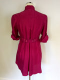 TED BAKER FUSHIA PINK SILK PUSSY BOW SHIRT DRESS SIZE 2 UK 10