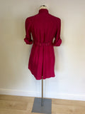 TED BAKER FUSHIA PINK SILK PUSSY BOW SHIRT DRESS SIZE 2 UK 10