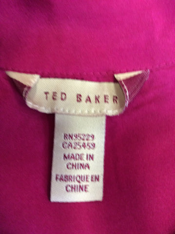 TED BAKER FUSHIA PINK SILK PUSSY BOW SHIRT DRESS SIZE 2 UK 10
