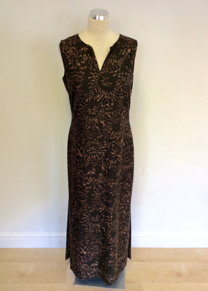 JAEGER BROWN PRINT SILK LONG DRESS SIZE 12