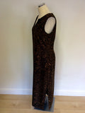 JAEGER BROWN PRINT SILK LONG DRESS SIZE 12