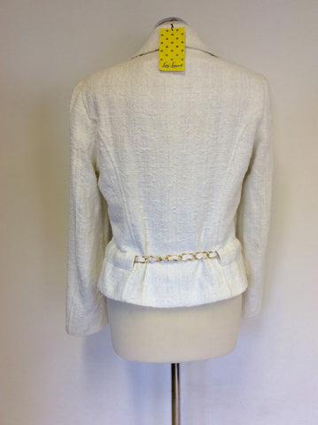 BRAND NEW LUISA SPAGNOLI WHITE ZIP UP CHAIN BELT JACKET SIZE 46 UK 14